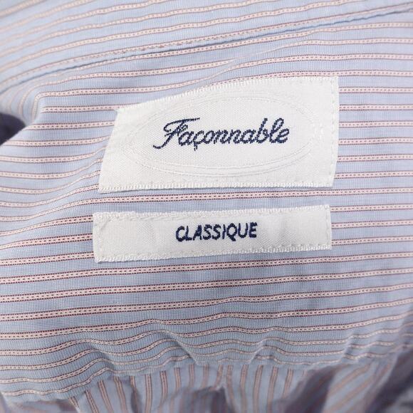 Faconnable Shirt Mens XL 17.5 Blue Pinstripe Classique Cotton Button UP Dress - Picture 7 of 10